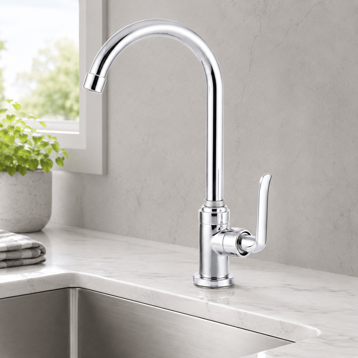 Wahkit Kitchen Tap Wahkit Chrome High Arc Kitchen Faucet Tap in Zinc Alloy - K-8979