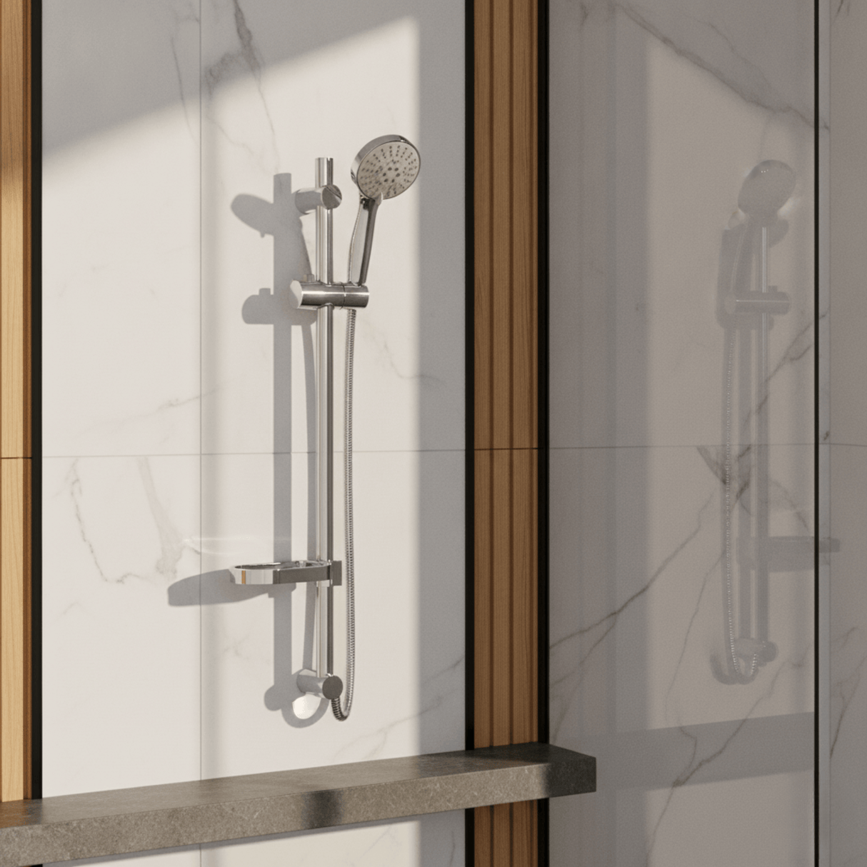 Wahkit Shower Set & Head Wahkit Chrome Slim Shower Slide Bar Set in Stainless Steel - K-P439