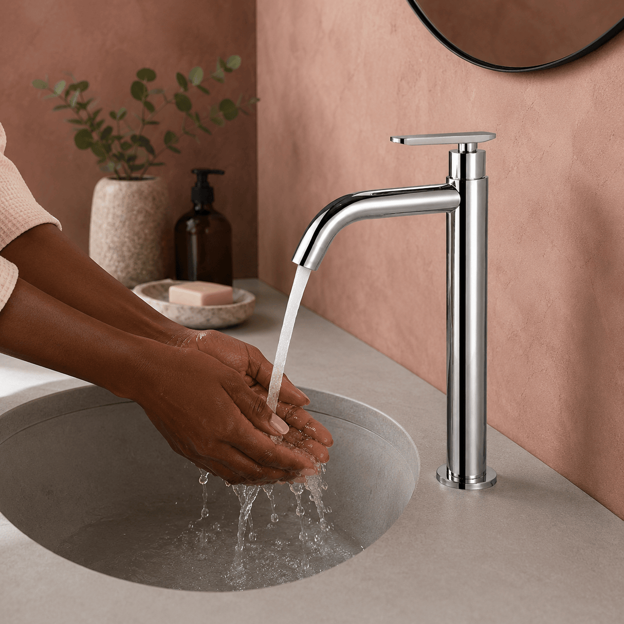 Wahkit Bathroom Faucet Wahkit Chrome Slim Tall Basin Mixer Tap in Stainless Steel - K-8905