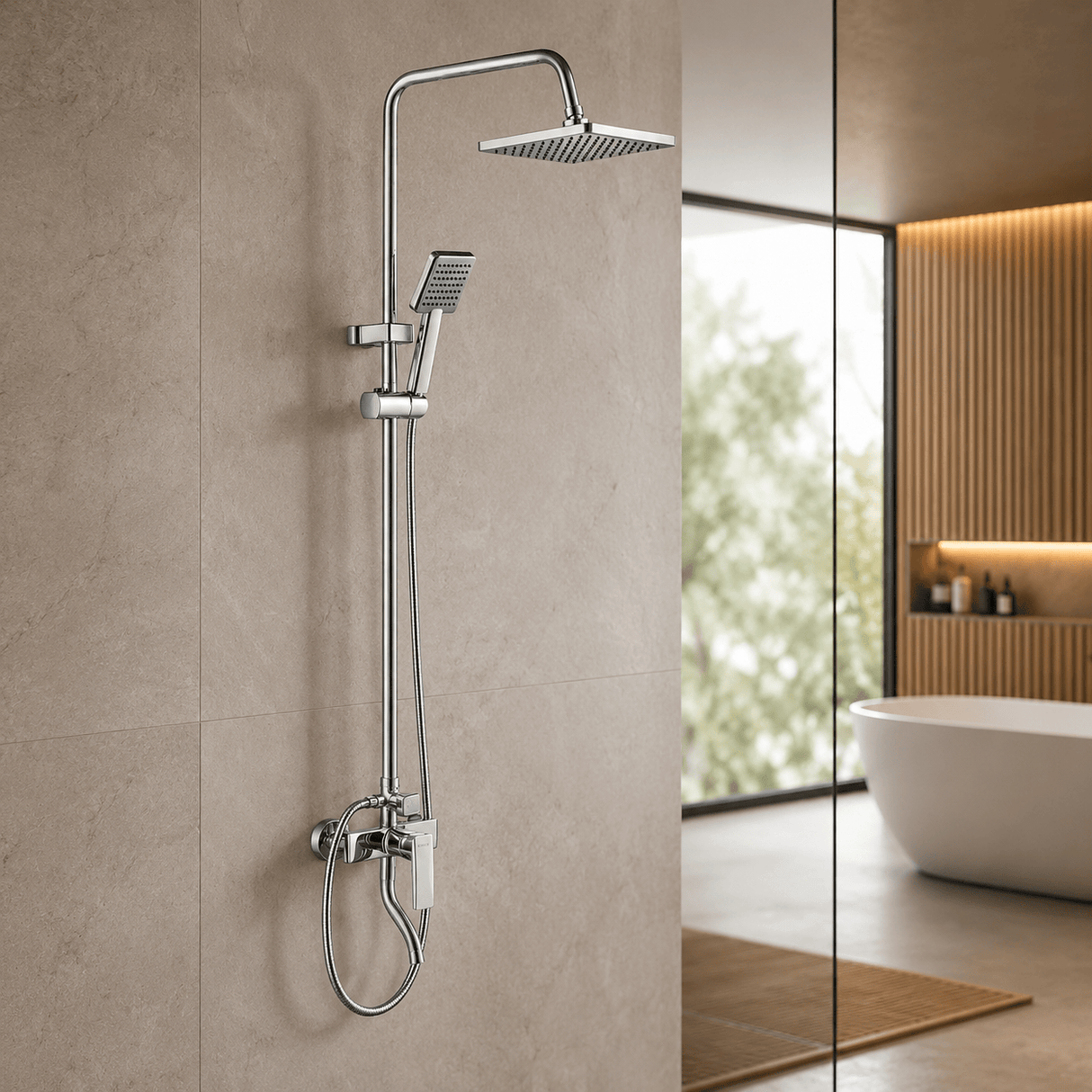 Wahkit Shower Set & Head Wahkit Chrome Square Head Wall Mounted Rain Shower Set in Copper - K-8866
