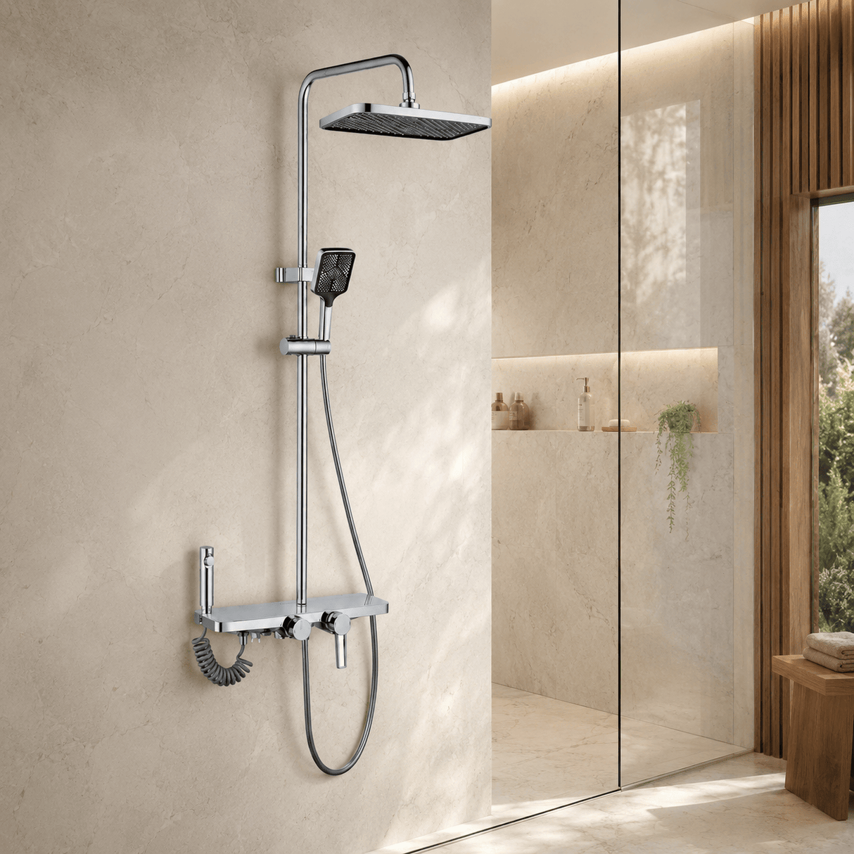 Wahkit Shower Set & Head Wahkit Chrome Wall Mounted Four-Function Square Rain Shower Set - K-8849