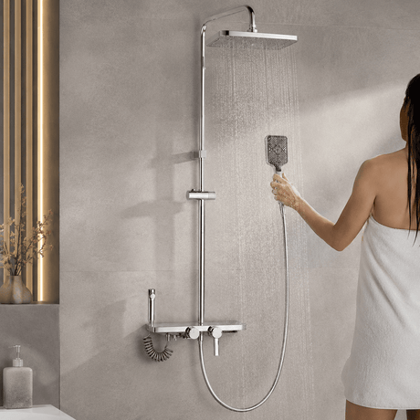 Wahkit Shower Set & Head Wahkit Chrome Wall Mounted Four-Function Square Rain Shower Set - K-8849