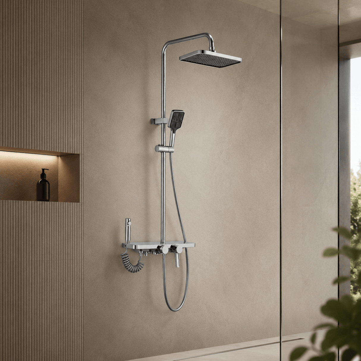 Wahkit Shower Set & Head Wahkit Chrome Wall Mounted Four-Function Square Rain Shower Set - K-8849