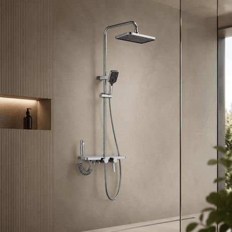 Wahkit Shower Set & Head Wahkit Chrome Wall Mounted Four-Function Square Rain Shower Set - K-8849