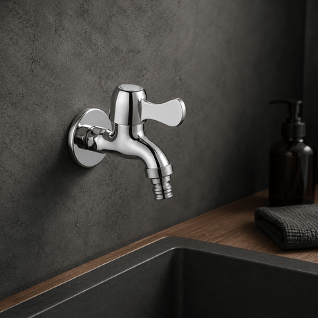 Wahkit Taps & Faucets Wahkit Chrome Wing Handle Wall Bib Tap in Zinc Alloy - K-8753
