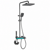 Wahkit Shower Set & Head Wahkit Dark Gunmetal Wall Mounted Rain Shower System with Square Head and Shelf Mixer Bar - K-8895Q
