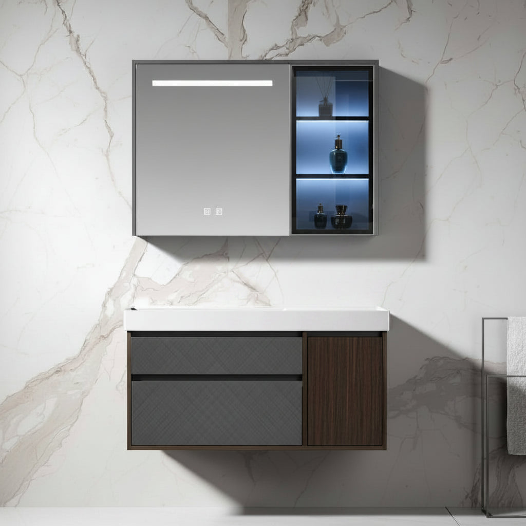 Wahkit Bathroom Vanity & Cabinets Wahkit Dark Wood Plywood Bathroom Vanity with Basin and Smart Mirror 1000mm - K-9055A