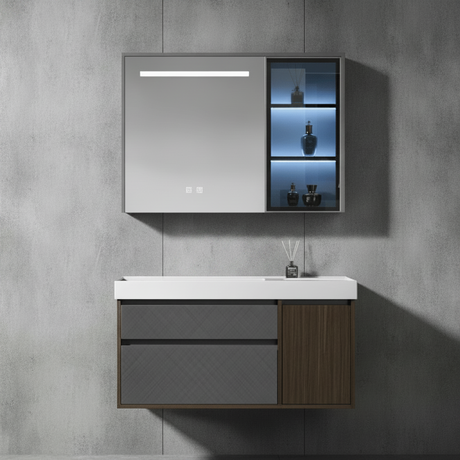 Wahkit Bathroom Vanity & Cabinets Wahkit Dark Wood Plywood Bathroom Vanity with Basin and Smart Mirror 1000mm - K-9055A