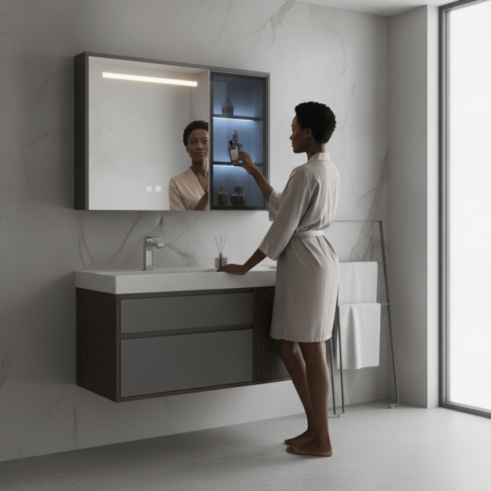 Wahkit Bathroom Vanity & Cabinets Wahkit Dark Wood Plywood Bathroom Vanity with Basin and Smart Mirror 1000mm - K-9055A