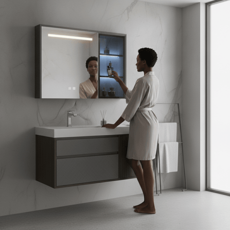 Wahkit Bathroom Vanity & Cabinets Wahkit Dark Wood Plywood Bathroom Vanity with Basin and Smart Mirror 1000mm - K-9055A