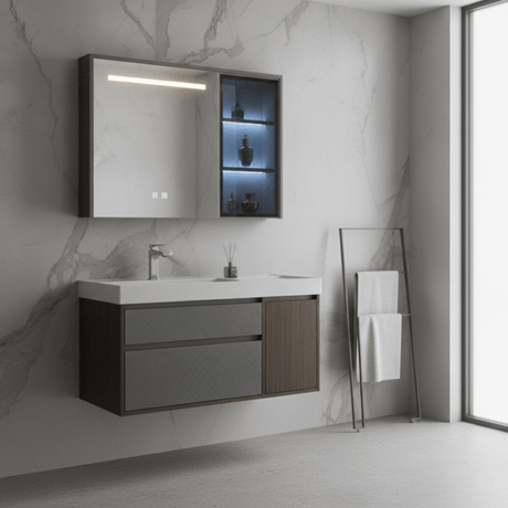 Wahkit Bathroom Vanity & Cabinets Wahkit Dark Wood Plywood Bathroom Vanity with Basin and Smart Mirror 1000mm - K-9055A