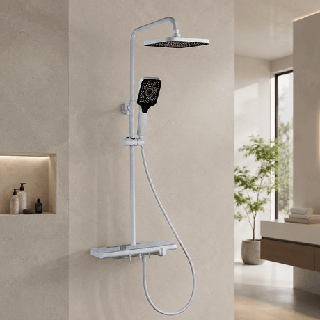 Wahkit Shower Set & Head Wahkit Elegant White Shelf Bar Wall Mounted Shower System in ABS and PPA - K-8854W