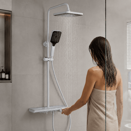 Wahkit Shower Set & Head Wahkit Elegant White Shelf Bar Wall Mounted Shower System in ABS and PPA - K-8854W