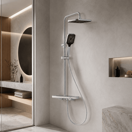 Wahkit Shower Set & Head Wahkit Elegant White Shelf Bar Wall Mounted Shower System in ABS and PPA - K-8854W