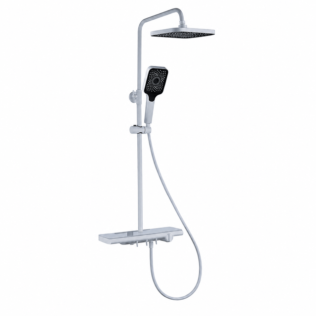 Wahkit Shower Set & Head Wahkit Elegant White Shelf Bar Wall Mounted Shower System in ABS and PPA - K-8854W