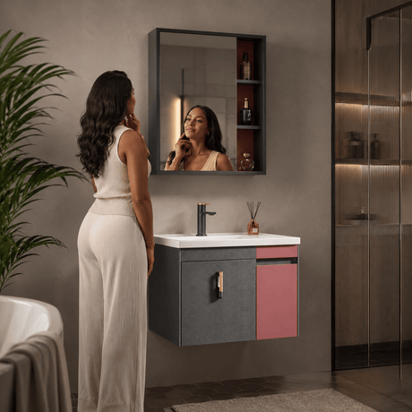 Wahkit Bathroom Vanity & Cabinets Wahkit Grey and Red Accent PVC Bathroom Vanity with Mirror 600mm - K-9621