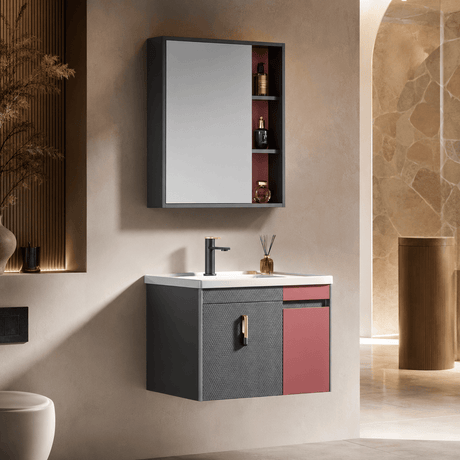 Wahkit Bathroom Vanity & Cabinets Wahkit Grey and Red Accent PVC Bathroom Vanity with Mirror 600mm - K-9621