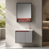 Wahkit Bathroom Vanity & Cabinets Wahkit Grey and Red Accent PVC Bathroom Vanity with Mirror 600mm - K-9629