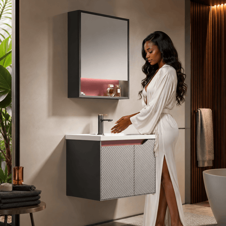 Wahkit Bathroom Vanity & Cabinets Wahkit Grey and Red Accent PVC Bathroom Vanity with Mirror 600mm - K-9629