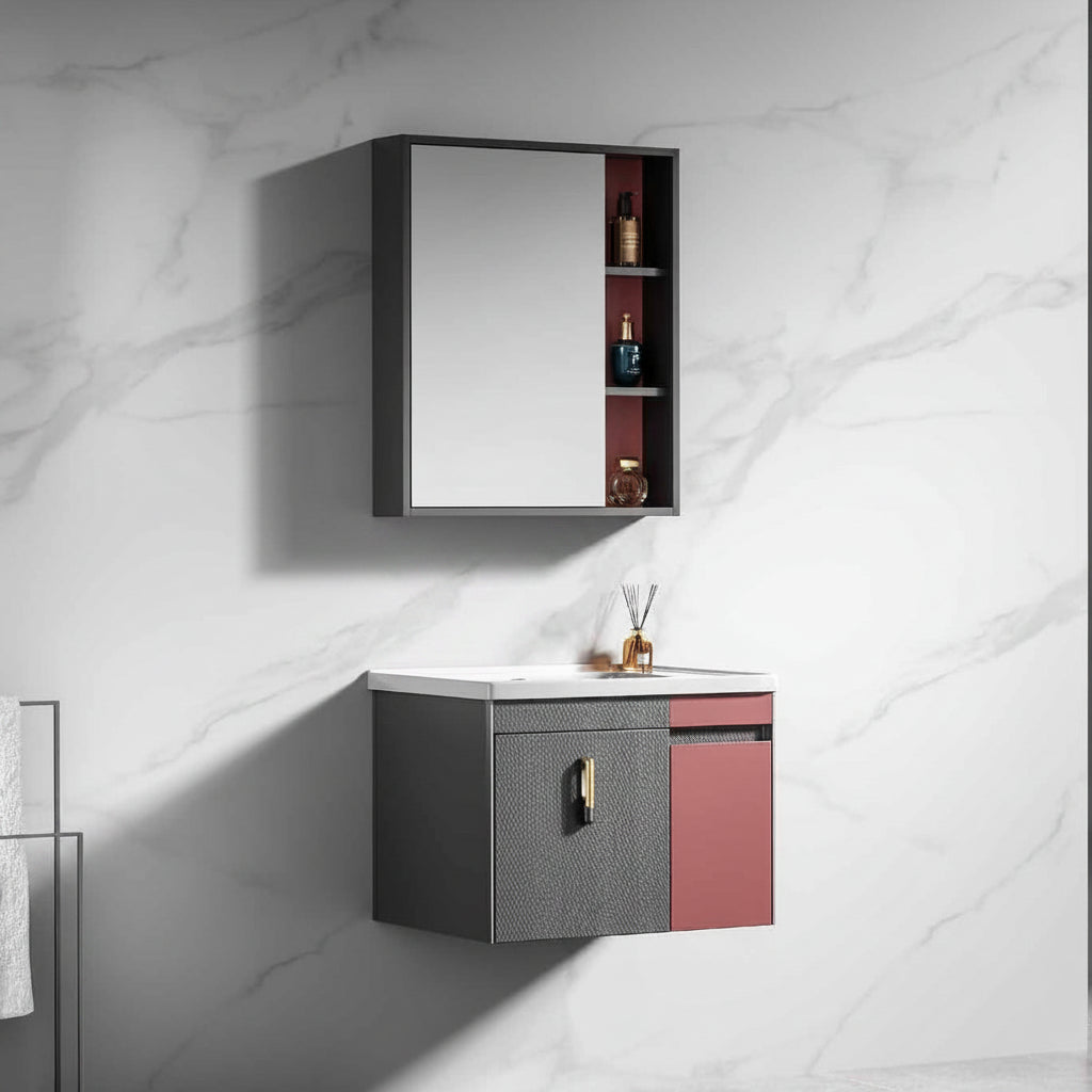 Wahkit Bathroom Vanity & Cabinets Wahkit Grey and Red Accent PVC Bathroom Vanity with Mirror 700mm - K-9620