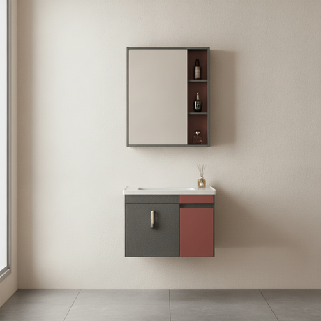 Wahkit Bathroom Vanity & Cabinets Wahkit Grey and Red Accent PVC Bathroom Vanity with Mirror 700mm - K-9620