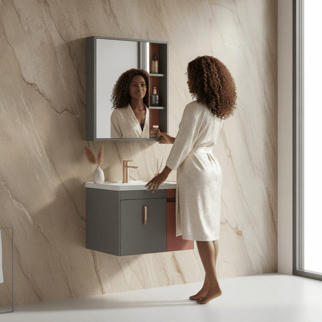 Wahkit Bathroom Vanity & Cabinets Wahkit Grey and Red Accent PVC Bathroom Vanity with Mirror 700mm - K-9620