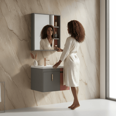 Wahkit Bathroom Vanity & Cabinets Wahkit Grey and Red Accent PVC Bathroom Vanity with Mirror 700mm - K-9620