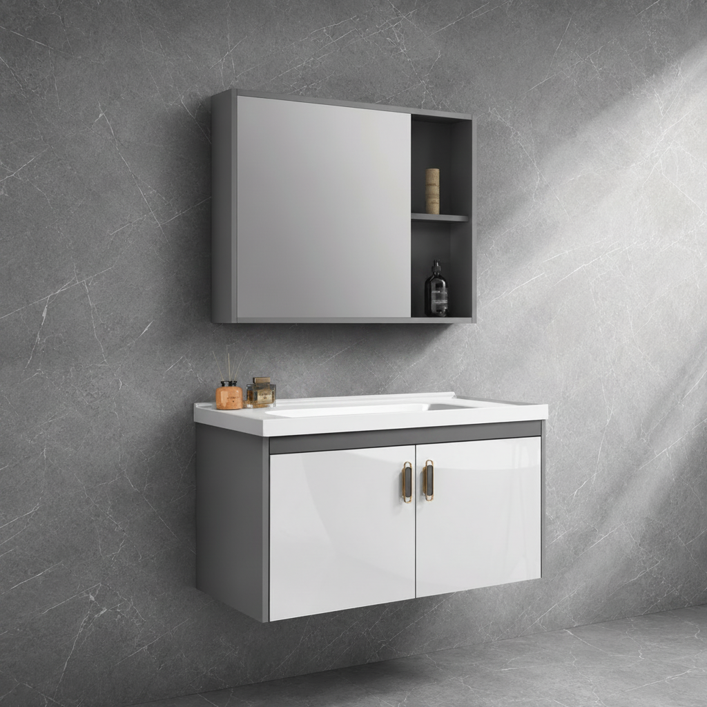 Wahkit Bathroom Vanity & Cabinets Wahkit Grey and White Floating Plywood Bathroom Vanity with Smart Mirror 600mm - K-9135A