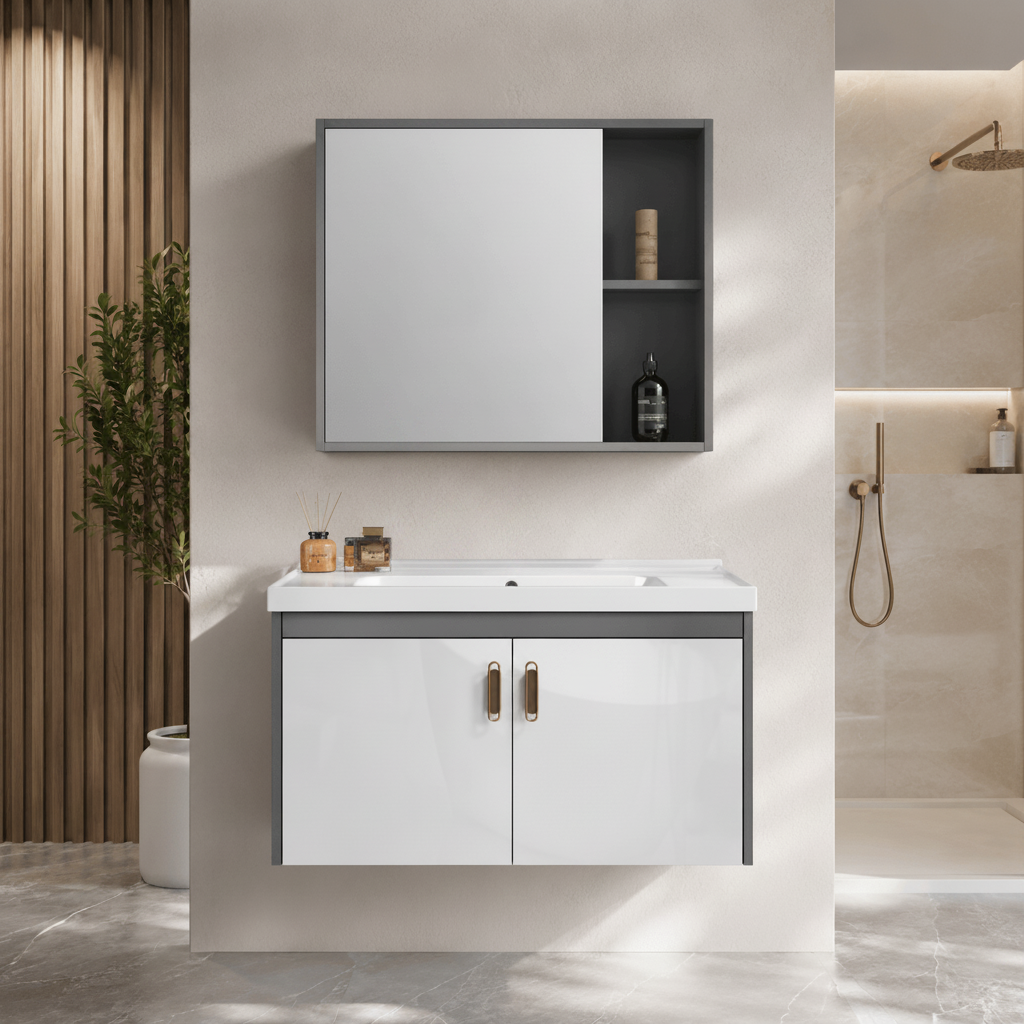 Wahkit Bathroom Vanity & Cabinets Wahkit Grey and White Floating Plywood Bathroom Vanity with Smart Mirror 600mm - K-9135A