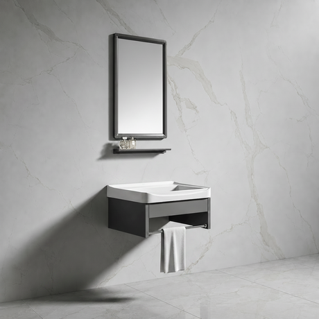 Wahkit Wahkit Grey Floating Compact PVC Bathroom Vanity with Mirror 430mm - K-9907