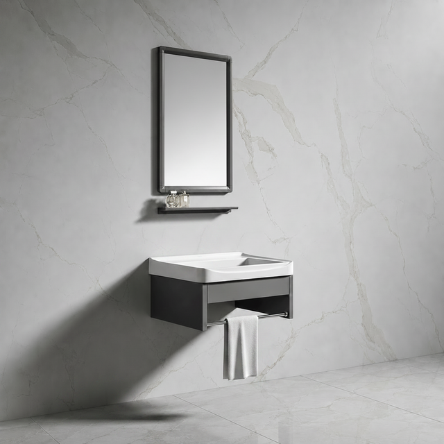Wahkit Wahkit Grey Floating Compact PVC Bathroom Vanity with Mirror 430mm - K-9907
