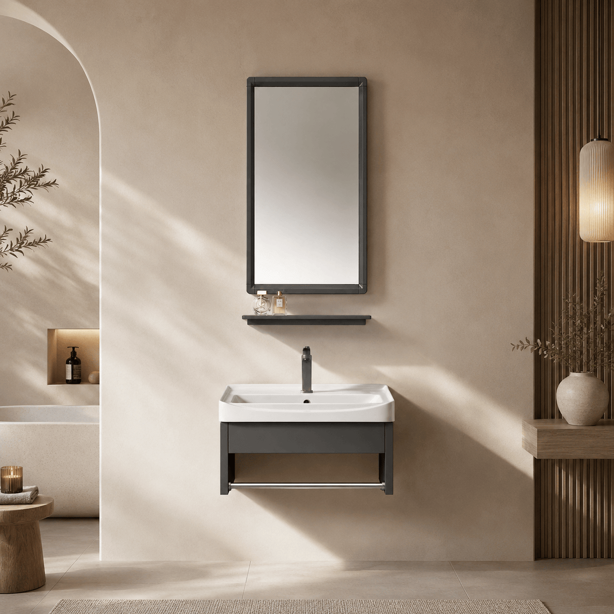 Wahkit Wahkit Grey Floating Compact PVC Bathroom Vanity with Mirror 430mm - K-9907