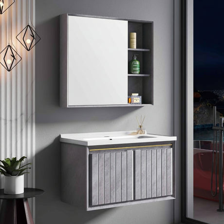 Wahkit Bathroom Vanity & Cabinets Wahkit Grey Fluted PVC Bathroom Vanity with Basin and Mirror Cabinet 800mm - K-9602