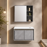 Wahkit Bathroom Vanity & Cabinets Wahkit Grey Fluted PVC Bathroom Vanity with Basin and Mirror Cabinet 800mm - K-9602