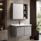 Wahkit Bathroom Vanity & Cabinets Wahkit Grey Fluted PVC Bathroom Vanity with Basin and Mirror Cabinet 800mm - K-9602