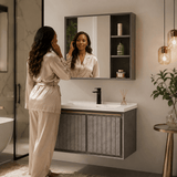 Wahkit Bathroom Vanity & Cabinets Wahkit Grey Fluted PVC Bathroom Vanity with Basin and Mirror Cabinet 800mm - K-9602