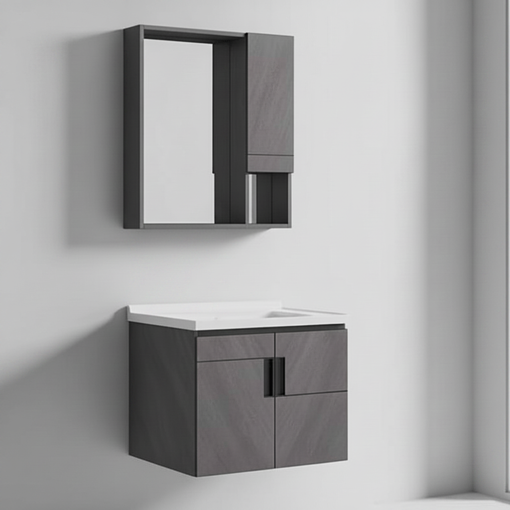Wahkit Bathroom Vanity & Cabinets Wahkit Grey Plywood Bathroom Vanity with Basin and Mirror 600mm - K-9147