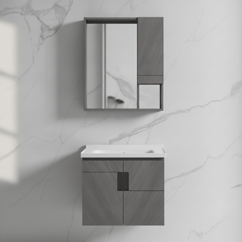 Wahkit Bathroom Vanity & Cabinets Wahkit Grey Plywood Bathroom Vanity with Basin and Mirror 600mm - K-9147