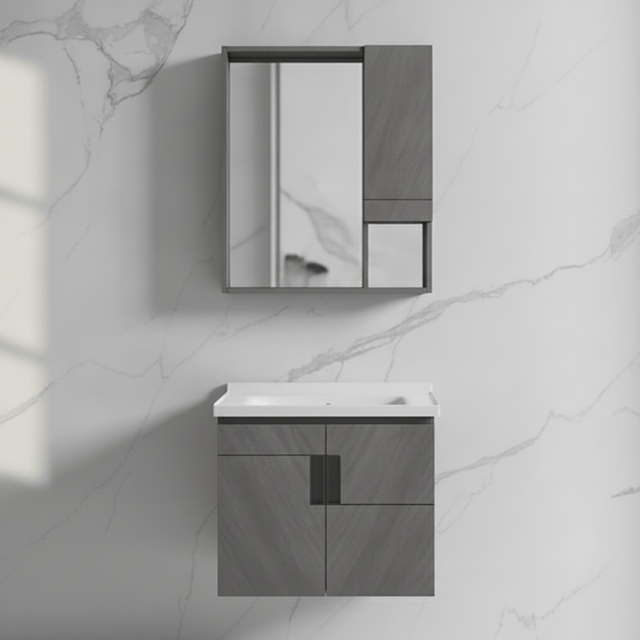 Wahkit Bathroom Vanity & Cabinets Wahkit Grey Plywood Bathroom Vanity with Basin and Mirror 600mm - K-9147