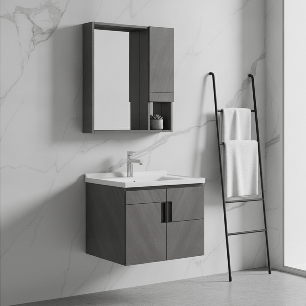 Wahkit Bathroom Vanity & Cabinets Wahkit Grey Plywood Bathroom Vanity with Basin and Mirror 600mm - K-9147