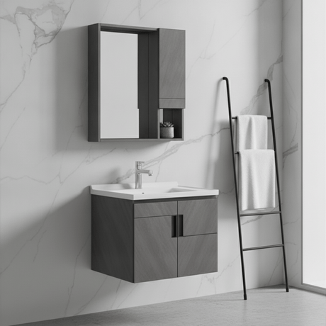 Wahkit Bathroom Vanity & Cabinets Wahkit Grey Plywood Bathroom Vanity with Basin and Mirror 600mm - K-9147