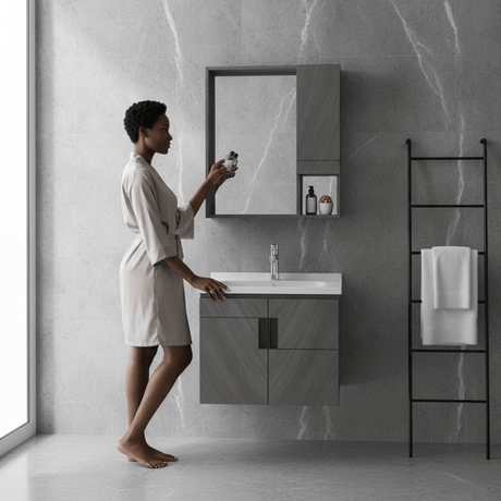 Wahkit Bathroom Vanity & Cabinets Wahkit Grey Plywood Bathroom Vanity with Basin and Mirror 600mm - K-9147