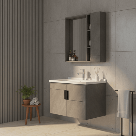 Wahkit Bathroom Vanity & Cabinets Wahkit Grey Plywood Bathroom Vanity with Basin and Mirror 800mm - K-9145