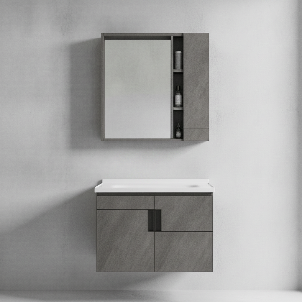 Wahkit Bathroom Vanity & Cabinets Wahkit Grey Plywood Bathroom Vanity with Basin and Mirror 800mm - K-9145