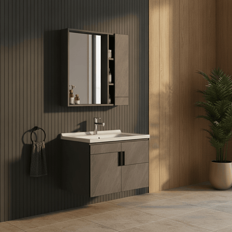 Wahkit Bathroom Vanity & Cabinets Wahkit Grey Plywood Bathroom Vanity with Basin and Mirror 800mm - K-9145