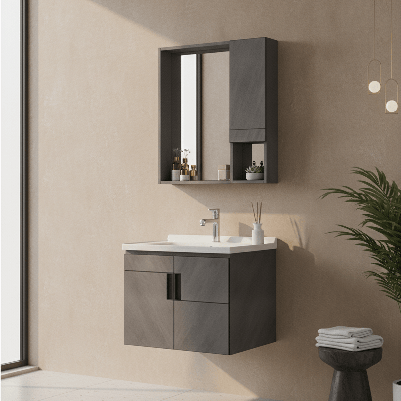 Wahkit Bathroom Vanity & Cabinets Wahkit Grey Plywood Bathroom Vanity with Smart Mirror 600mm - K-9147A