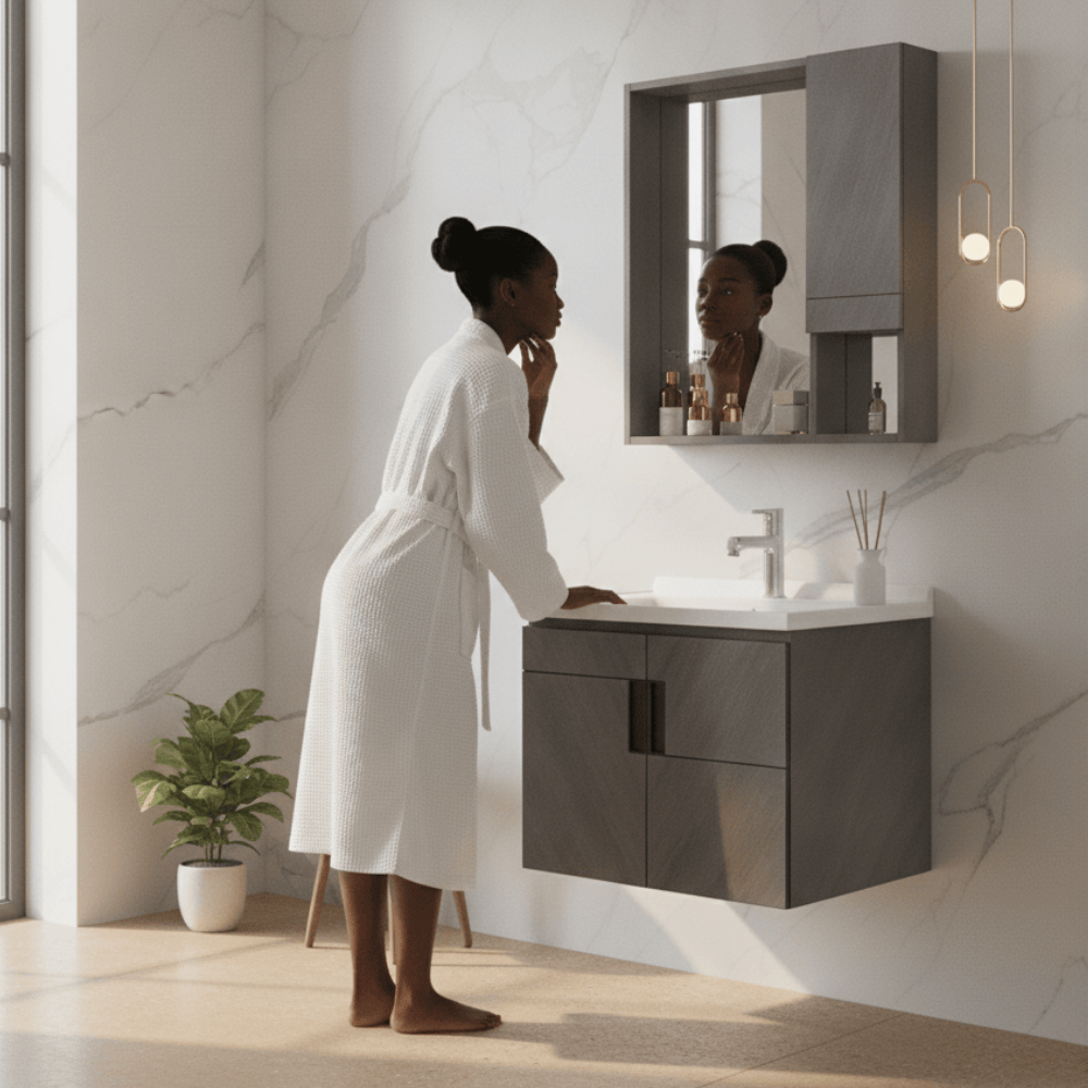 Wahkit Bathroom Vanity & Cabinets Wahkit Grey Plywood Bathroom Vanity with Smart Mirror 600mm - K-9147A
