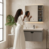 Wahkit Bathroom Vanity & Cabinets Wahkit Grey Ribbed Plywood Bathroom Vanity with Basin and Mirror 700mm - K-9087B