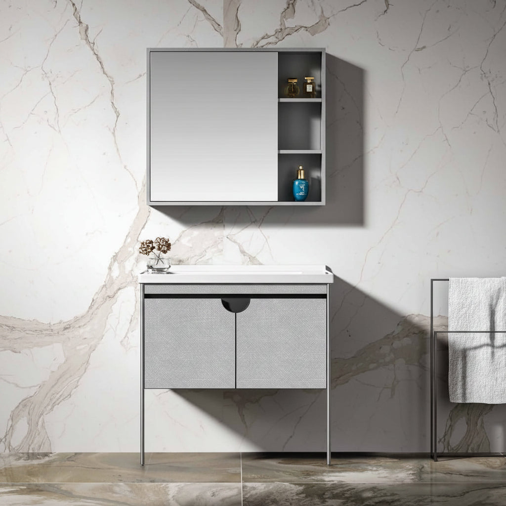 Wahkit Bathroom Vanity & Cabinets Wahkit Grey Ribbed Plywood Bathroom Vanity with Basin and Mirror 700mm - K-9087B