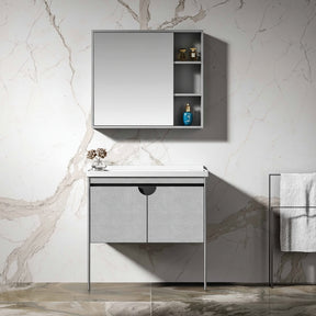 Wahkit Bathroom Vanity & Cabinets Wahkit Grey Ribbed Plywood Bathroom Vanity with Basin and Mirror 700mm - K-9087B